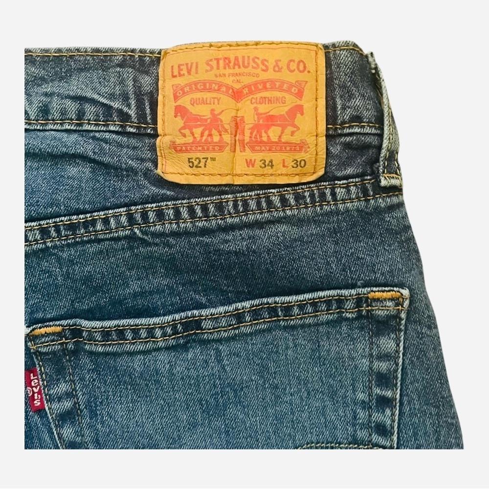 Levi Strauss denim blue straight jeans 527 Men 34/30 5pockets design zip logo - Picture 6 of 16